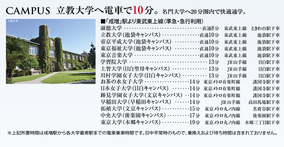 CAMPUS 立教大学へ電車で10分。名門大学へ20分圏内で快適通学。